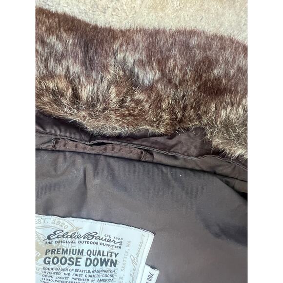Eddie Bauer Goose Down detachable faux fur collar Puffer vest, brown, women's L - Picture 5 of 10